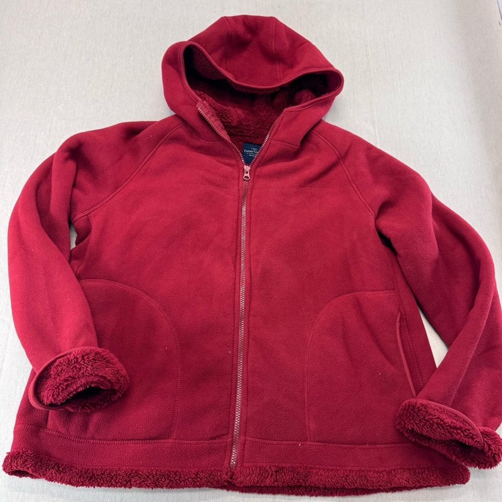Faded Glory Sz 1X- 16W Red Hoodie Zip Up High Pile Fleece Interior Warm Sweater